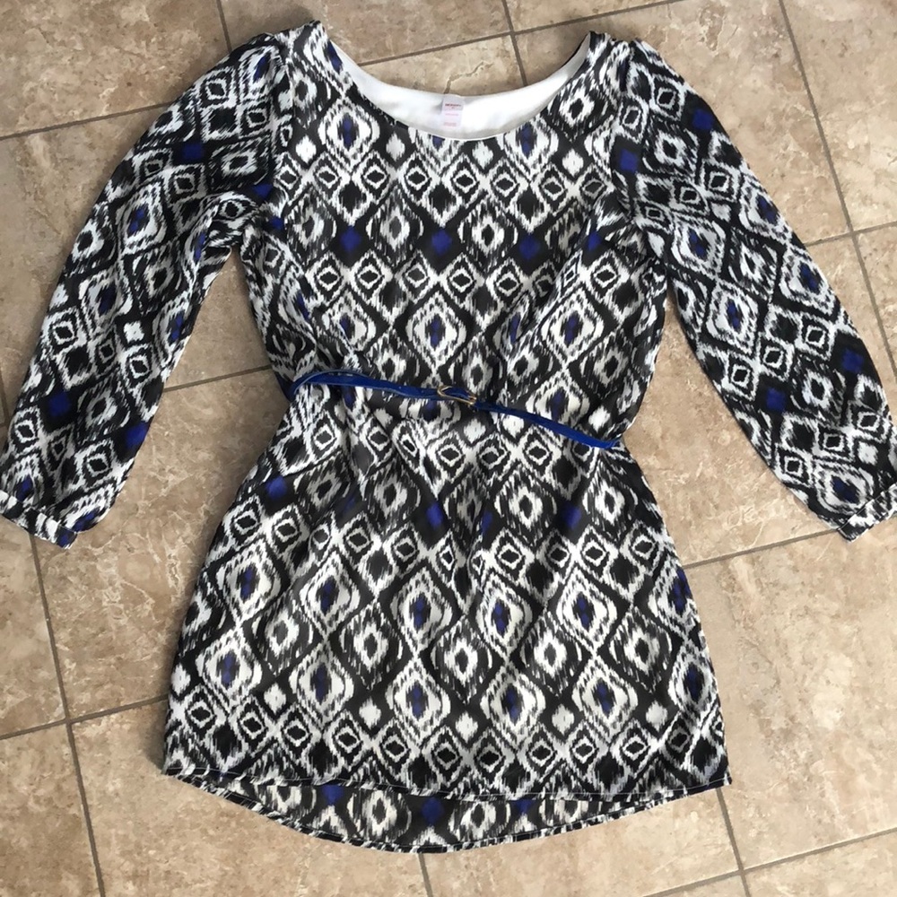 Royal blue black and white Dress with belt